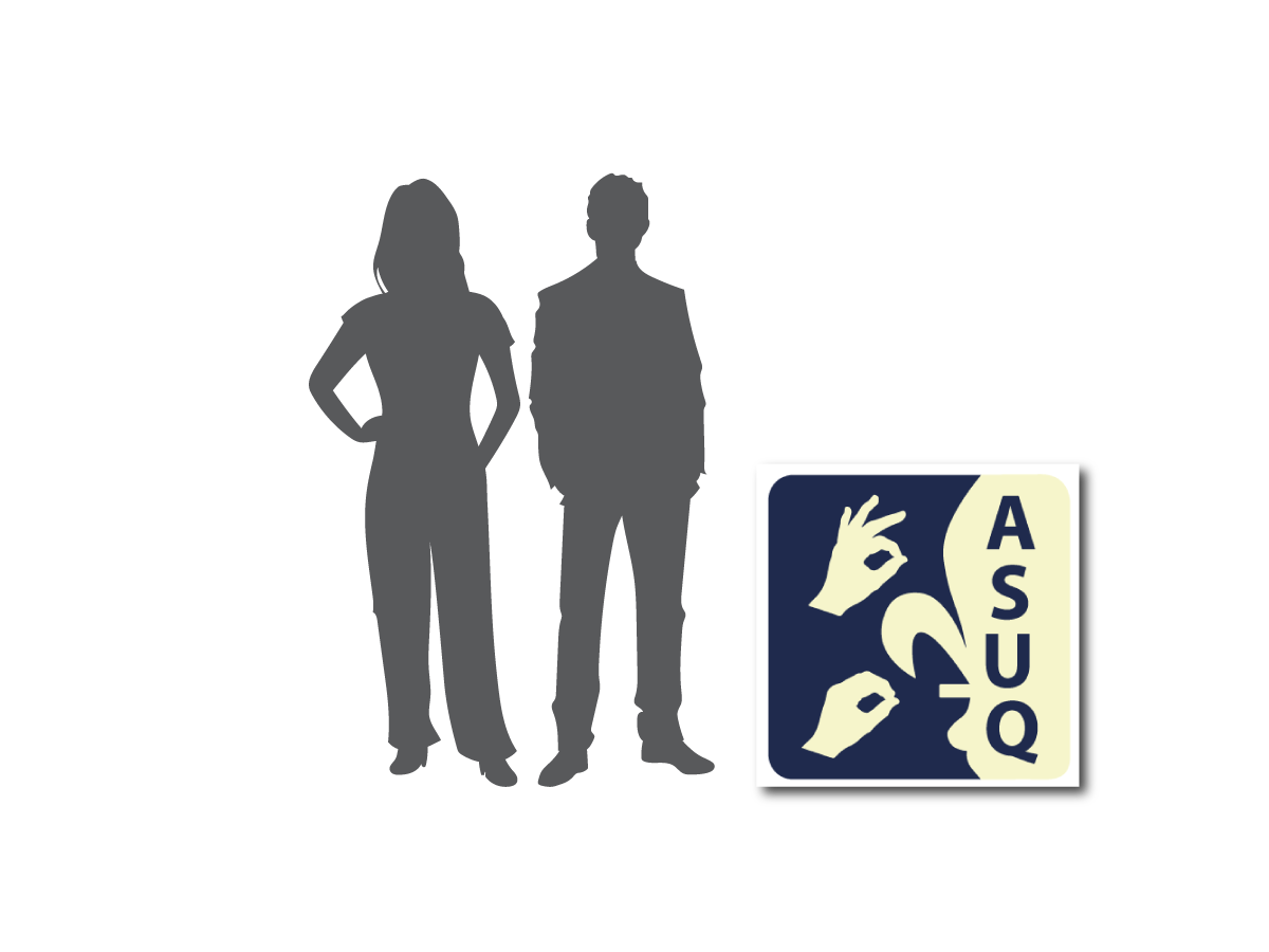 Deux silhouettes et le logo de l'ASUQ