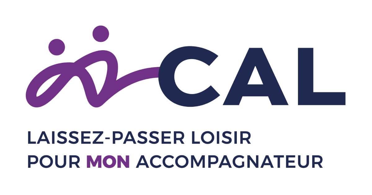 Logo de la Carte accompagnement loisir avec le texte Laissez-passer loisir pour mon accompagnateur