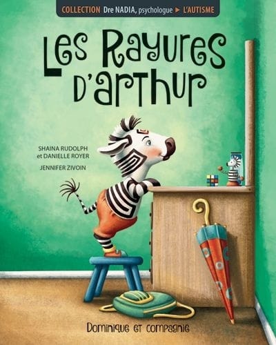 La couverture du livre les Ratures d'Arthur, illustration d'un petit zèbre debout sur un tabouret se regarde dans le mirroir.
